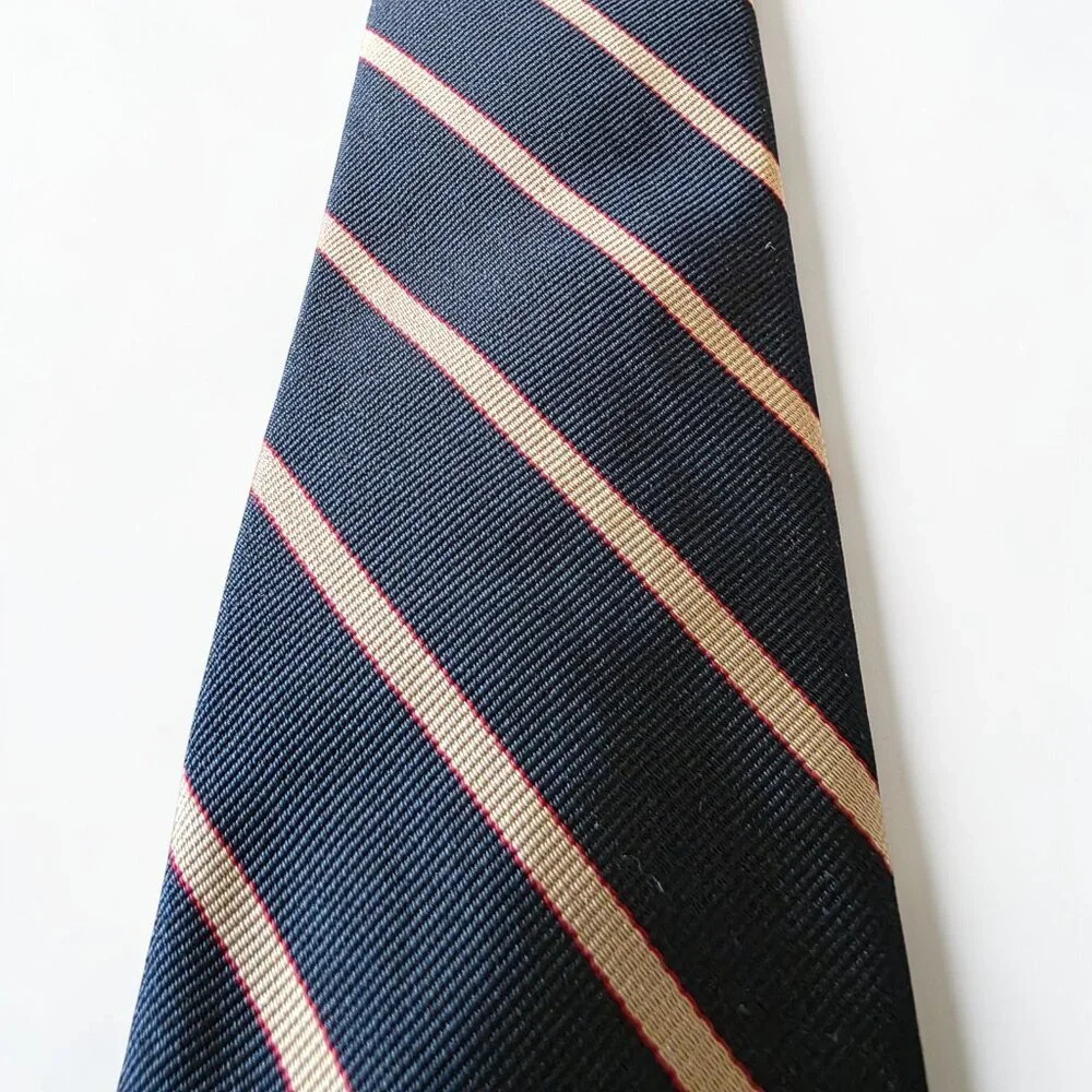 Ed Mitchell Hand Sewn Silk Tie Black Gold Red Stripe English Twill